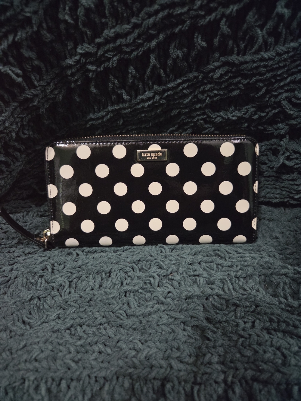 Kate Spade Black and White Polka Dot Zip Project Wallet